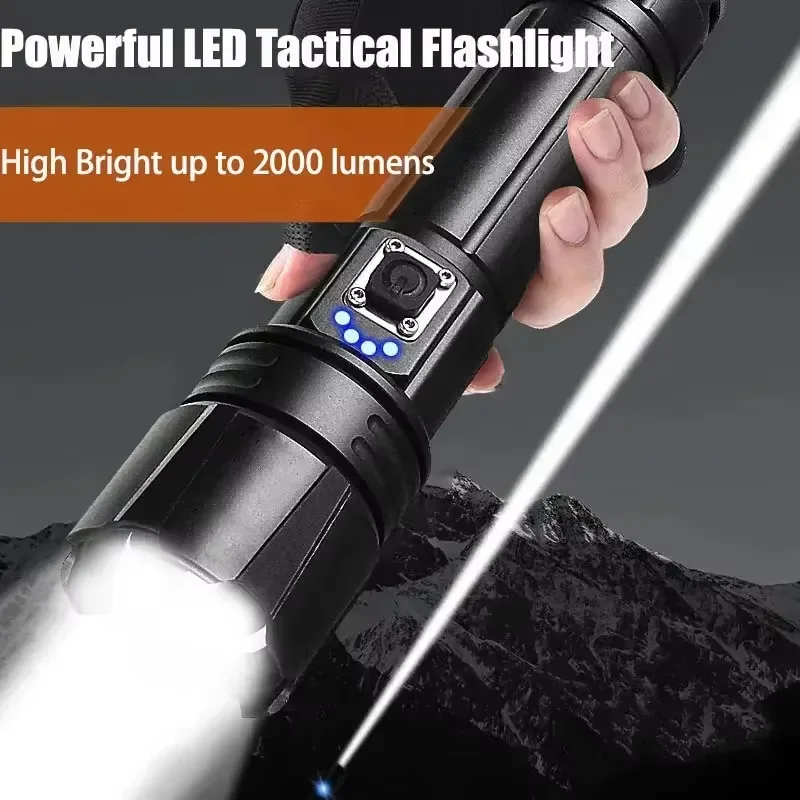 

Powerful 500W Led Flashlight Telescopic Zoom 5000 Meters Rechargeable Flashlight Waterproof Torch Tactical Lantern As Power Bank