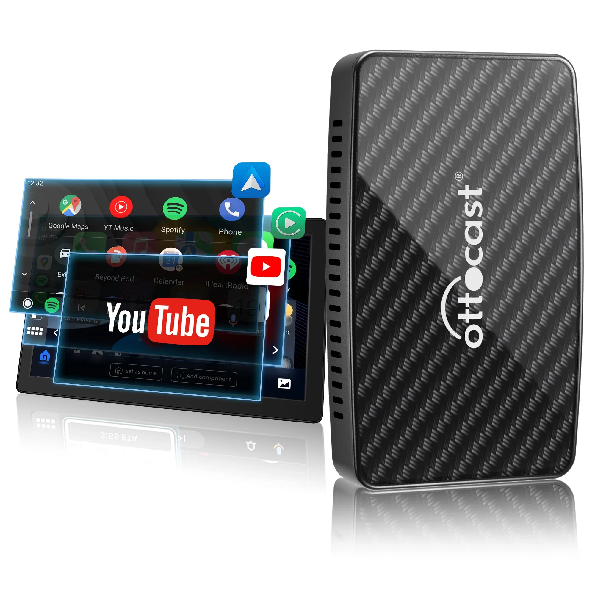 

Ottocast Play2video wireless Carplay android auto 4 in 1 box with USB port support Youtube Netflix