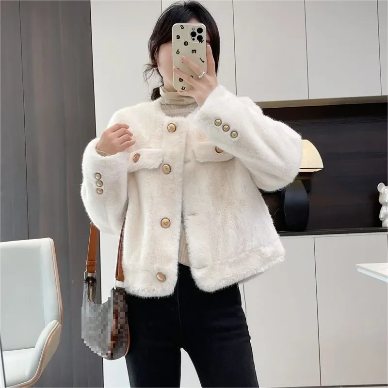 

2024 Winter New Style high-quality mink imitation coat short Round neck Faux Mink fur fluffy Loose Women's Faux fur coat