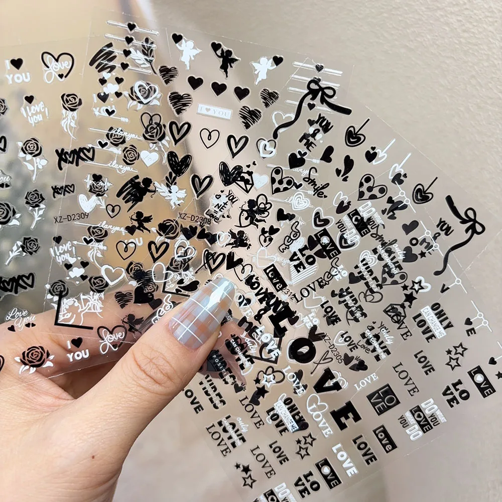12개입 3D LOVE 레터 네일 스티커 발렌타인데이 하트 별 네일 아트 스티커 데칼 섹시한 키스 입술 매니큐어 장식 데칼