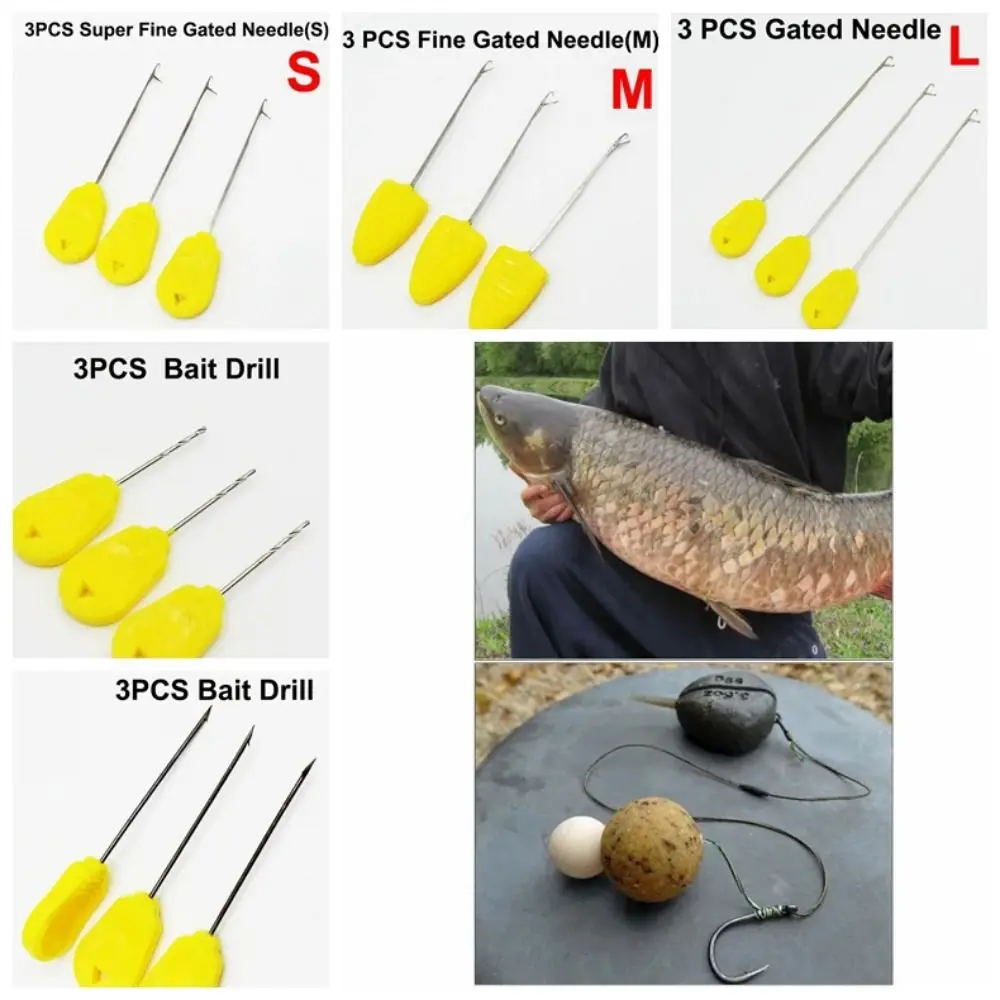 

3pcs Hook Drill Carp Fishing Tools Kit Boilie Bait Pins Threading Bait Carp Fishing Bait Needles Set Baiting Rig Tool Handle Kit