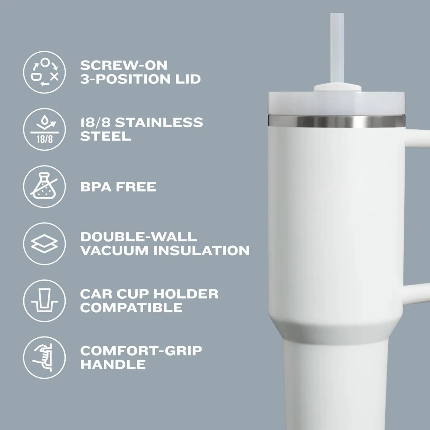 زجاجة مياه Quencher H2.0 FlowState كوب معزول مكنسة من الفولاذ المقاوم للصدأ مع غطاء وقش للمياه أو الشاي المثلج أو القهوة، #4