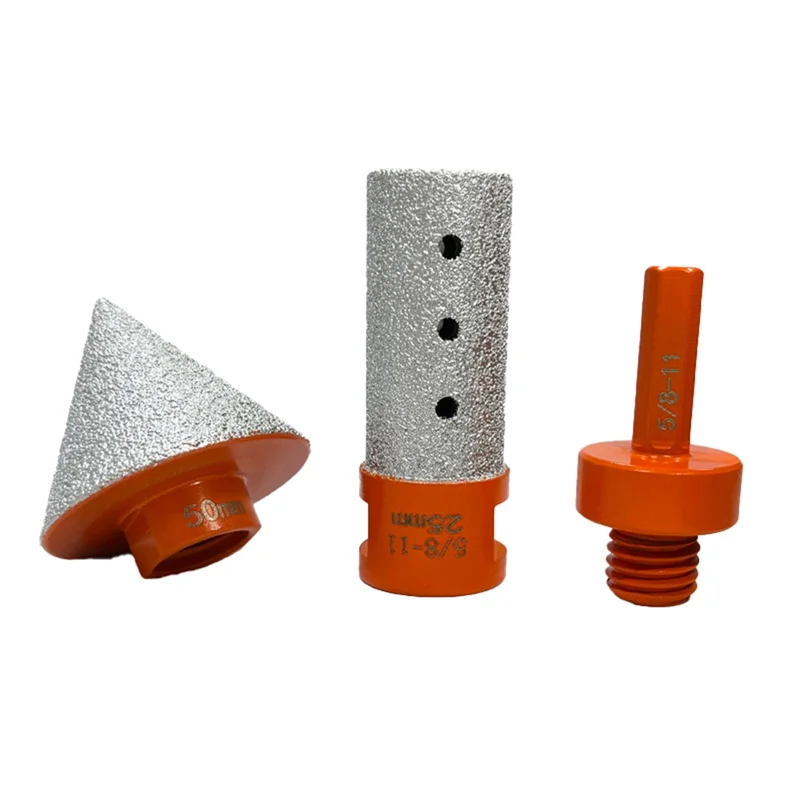 

Brazed Diamond Milling Bit Chamferer Tile Hole Expander 5/8-11 Thread Adapter Conical Stone Grinding Bits 3Pcs-[A04I]