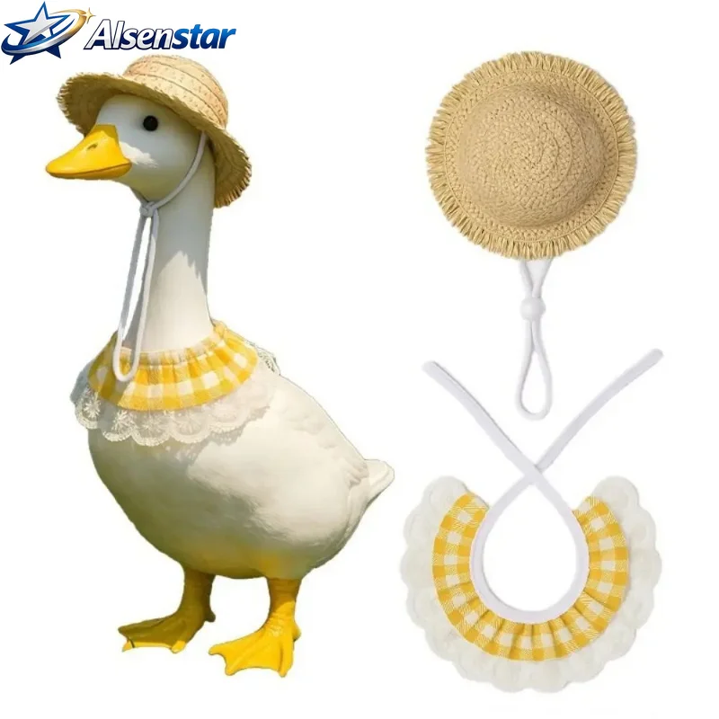 Poultry clothing, hats, windproof ropes, small dog straw hats, creative pig and goose clothing, handmade straw