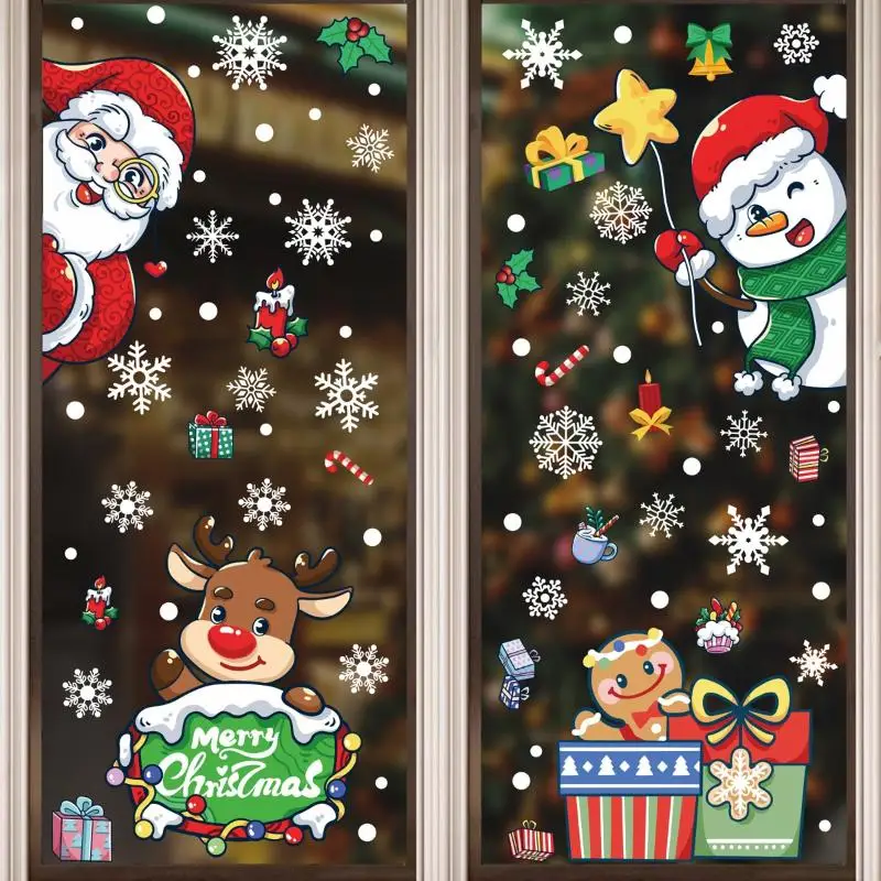 Festive Christmas Window Stickers 4/9 Sheets Static Cling Snowman Pattern for Kids Room Xmas Party Decoration