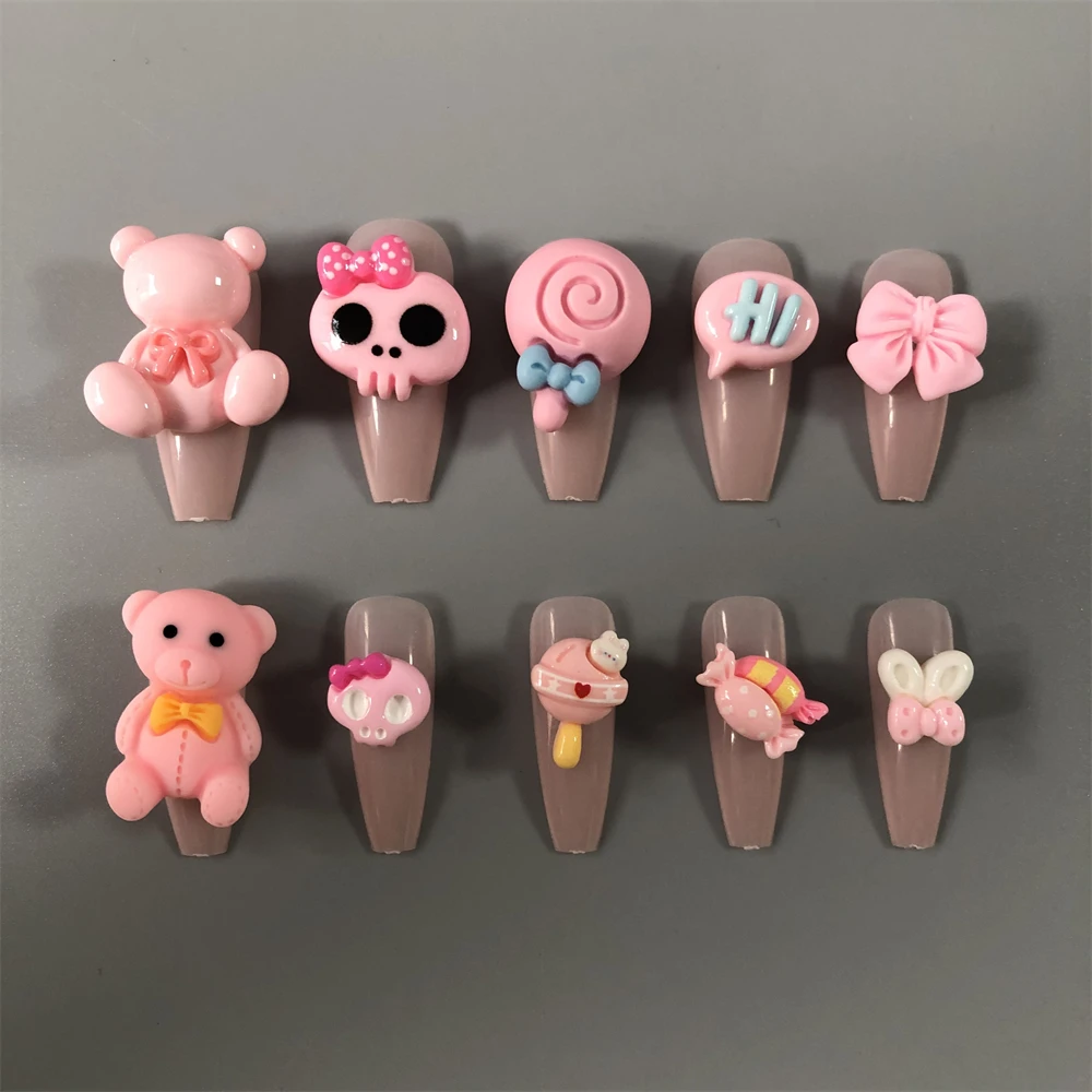 Y2K Cartoon Rabbit Lollipop Skull Head Bear Bowknot Candy Hi Character Board Resin Diy Phone Case Nail Art Charms Decorations