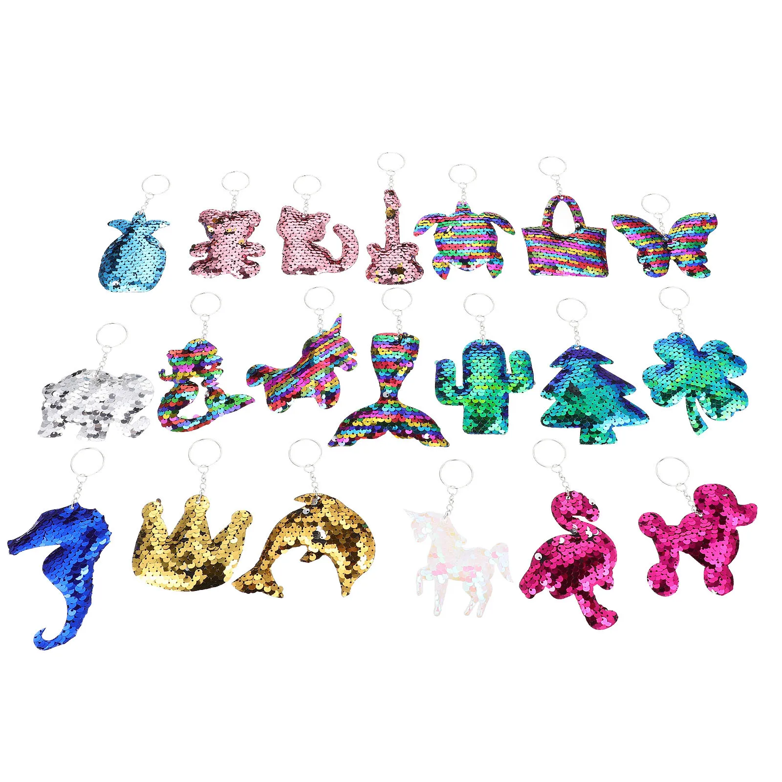 

20Pcs Glitter Keychain Set Reflective Animal Charms for Car Keys Backpack Pendants Party Birthday Gifts Keychain Set