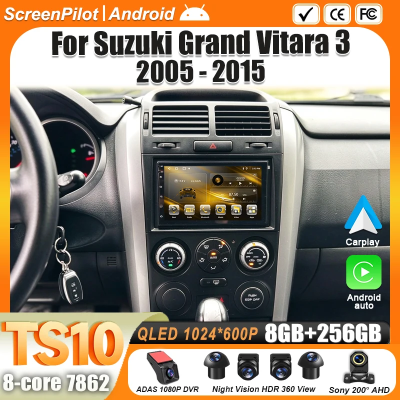 For Car Radio Suzuki Grand Vitara 3 2005 2006 2007-2015 Android 15 2 din Multimedia Video Player Carplay Bluetooth 8 Core 5G RDS