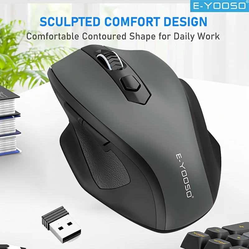 E-YOOSO 2.4GHz Wireless Mouse, 5-Level Adjustable DPI, 6 Buttons, 4000 DPI, Compatible with PCs, Laptops and Desktops