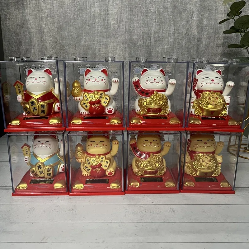 Solar mini lucky cat light rocking car boys and girls holiday gifts lucky ornaments living room decoration.