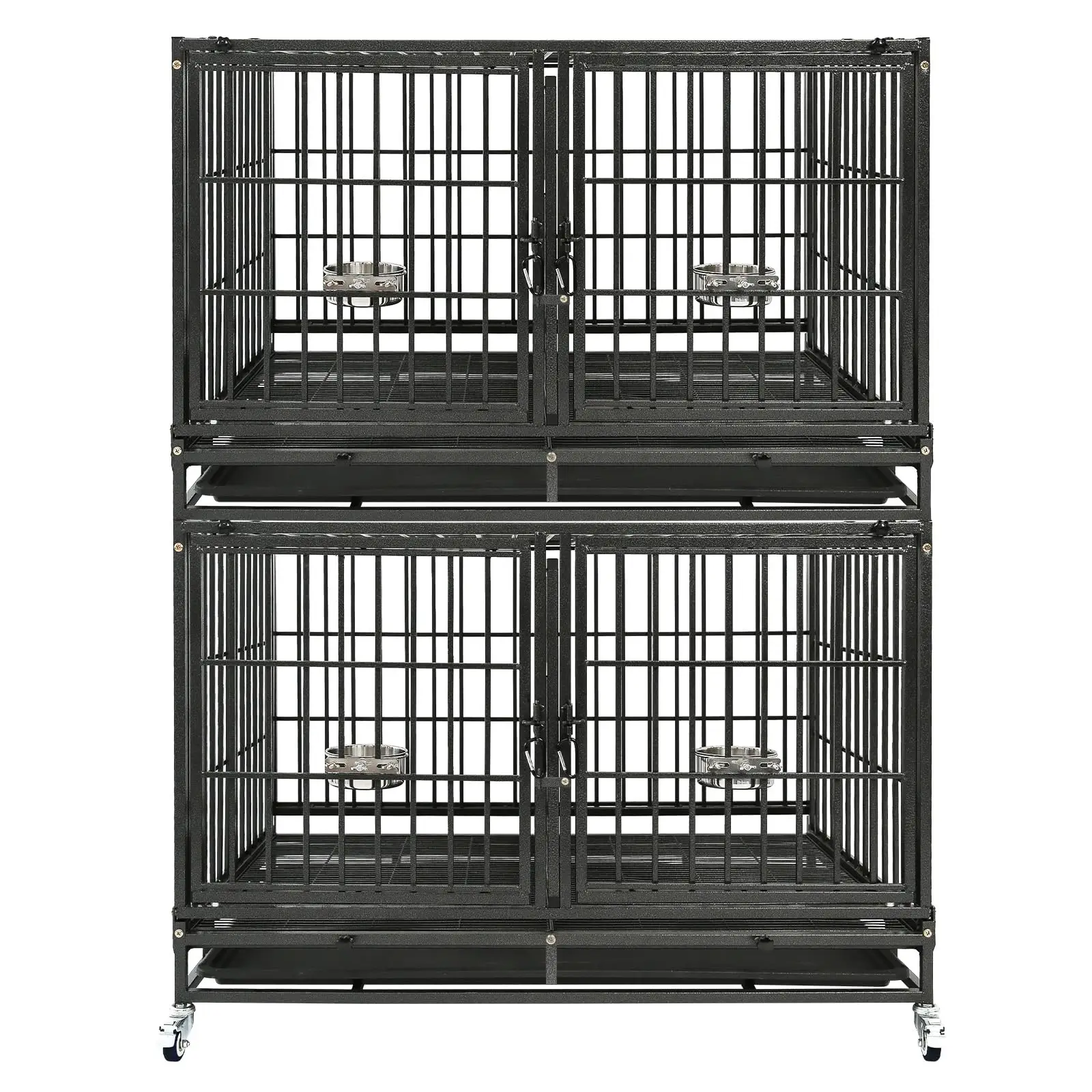 43 inch Dog Crate Stackable Heavy Duty Dog Kennel Indoor, 2 Tiers