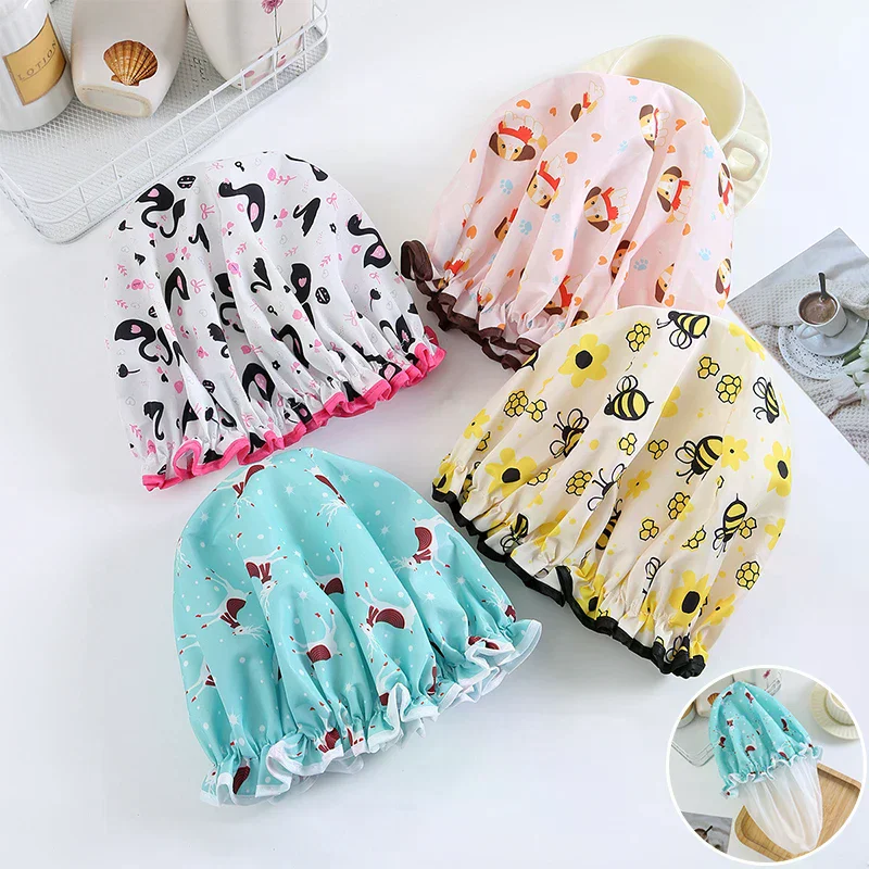 

Flower Pattern Double Layer Shower Cap Waterproof Reusable Printed Bath Hair Bonnet For Women Ladies Spa Salon Home Travel Use