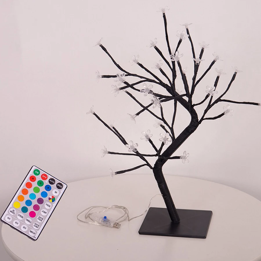 48 LED RGB Cherry Blossom Tree Light with Remote 16 Color LED Artificial Flower Bonsai Tree Table Lamp For Valentine\'s day Decor