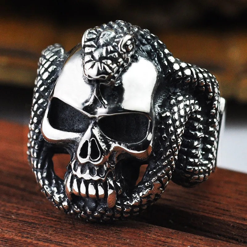 BOCAI New S925 Sterling Silver Jewelry Retro and Domineering Skull Cobra Ring Men's Style