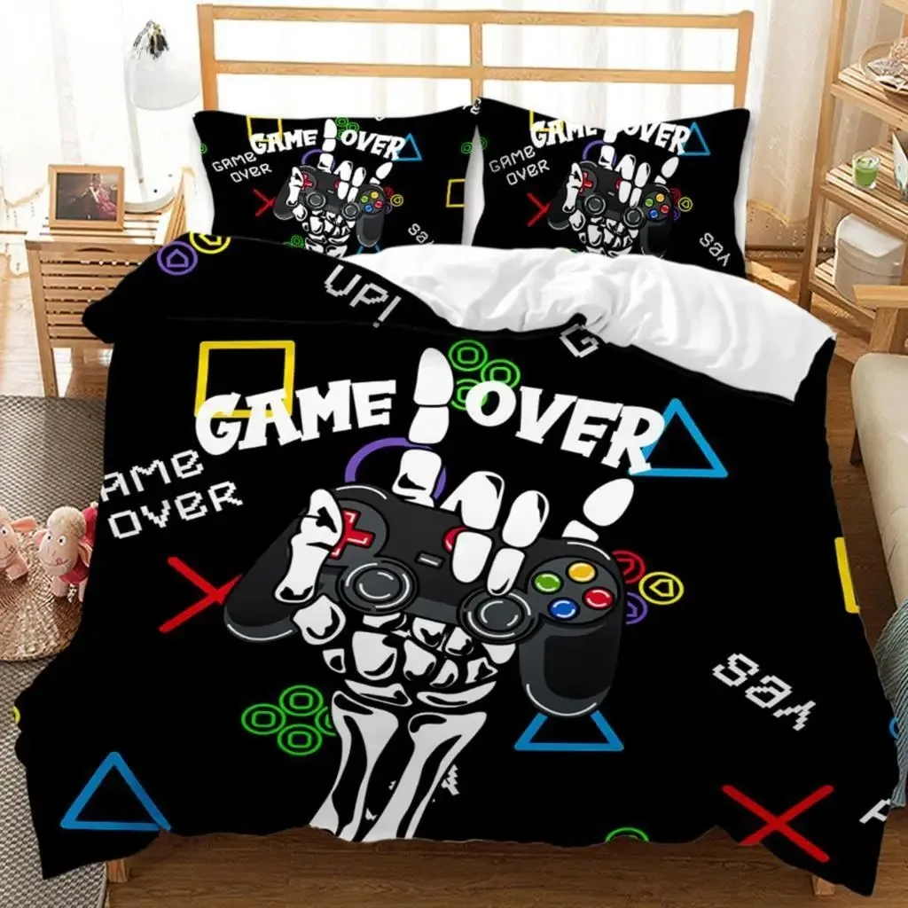 

Gaming Duvet Cover Set Sugar Skull Gamer Bedding Spider Web Halloween Polyester Duvet Cover Kids Juvenile Hand Skeleton Gamepad