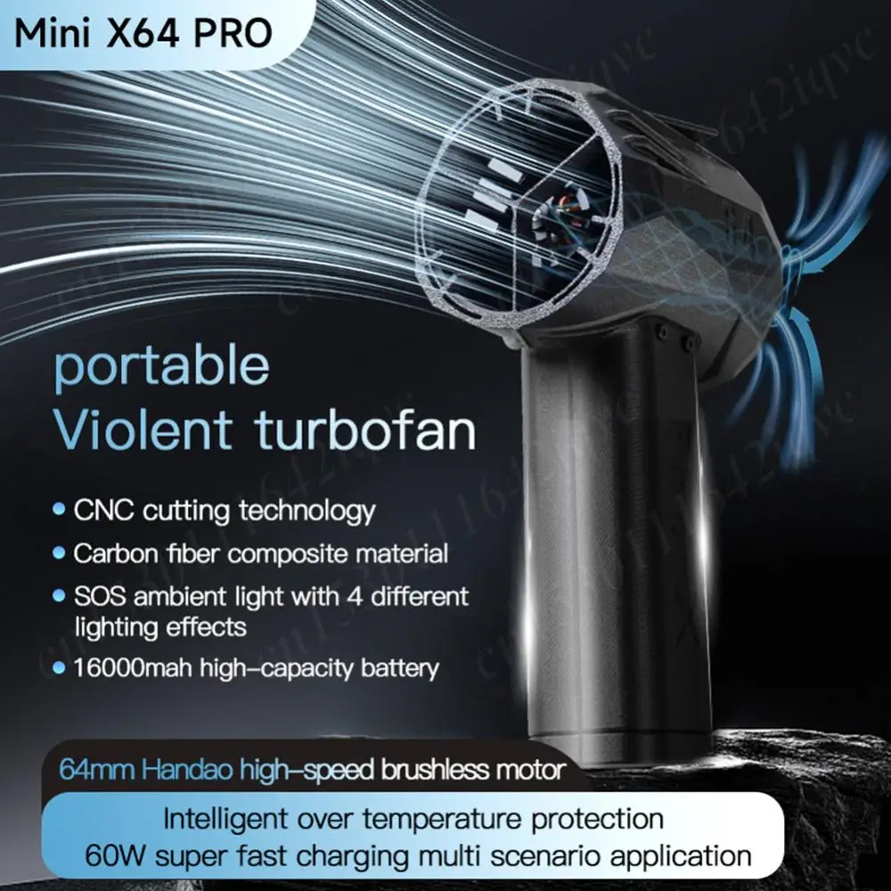 Mini X64 PRO Car Violent Blower 750W Handheld Turbo Jet Fan Instantaneous Thrust 1.5kg/s Air Duster 350km/h Mini Turbo Fan