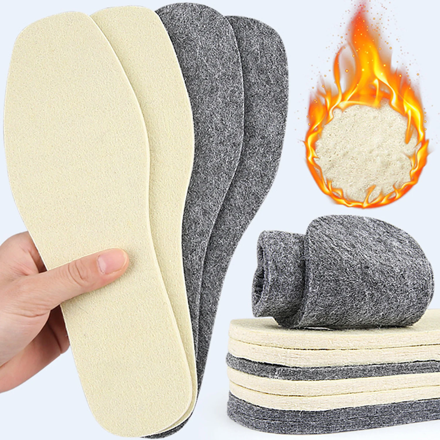 

1 Pair Thermal Wool Felt Insoles Thicken Warm Insole For Men Women Shoes Breathable Skin-friendly Shoe Pad