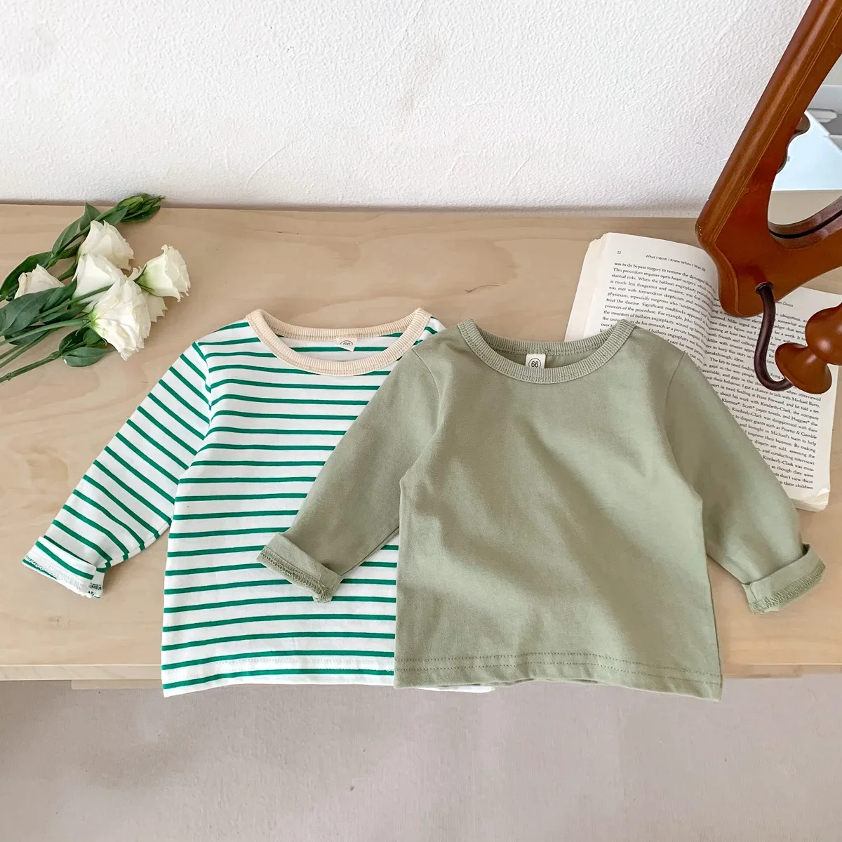 2023 Autumn Blouse with Sleeve for Baby Boys Simple Striped Long Sleeve T-shirt Pullover Bottoming Shirt Girls Cotton Undershirt