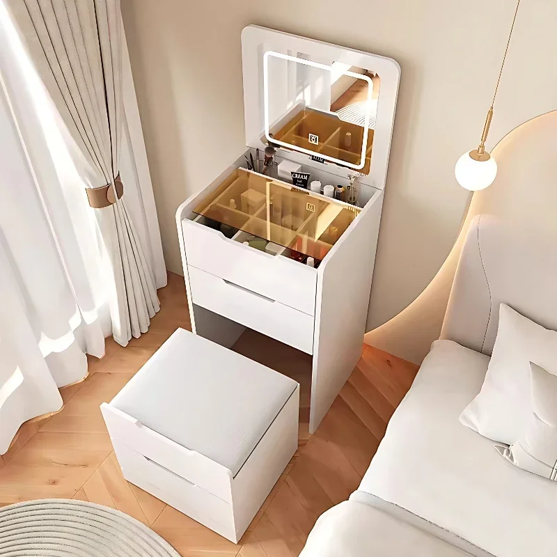 Dressing Table with Cabinet and Stool, Small Apartment, Mini Flip, Luxury, Cream Style, Bedroom Schminktisch