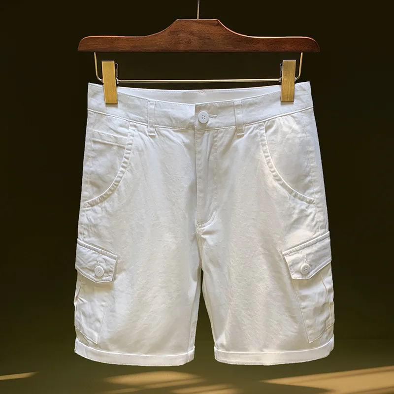 

Белые тонкие прямые брюки пять четвертей для мужской летней повседневной пляжной мужской одежды, свободные и дышащие шорты
