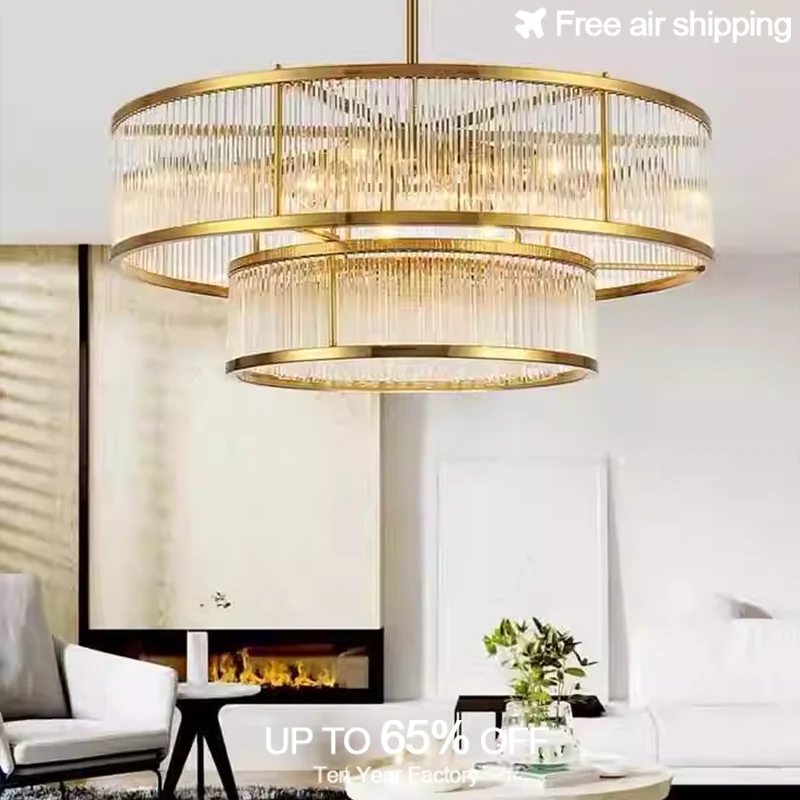 

Luxury Round Linear Crystal Pendant Light Modern Golden Brass Finish Chandelier for Living Room Dining Room Bedroom Interior Lig
