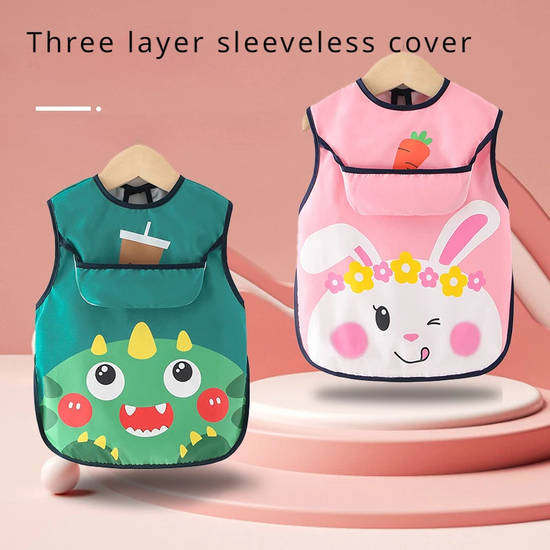 Sleeveless Bibs for Children Baby Kids Toddler Waterproof Long Sleeve Art Feeding Bib Apron Fit 0-3Year Baby Bibs Waterproof