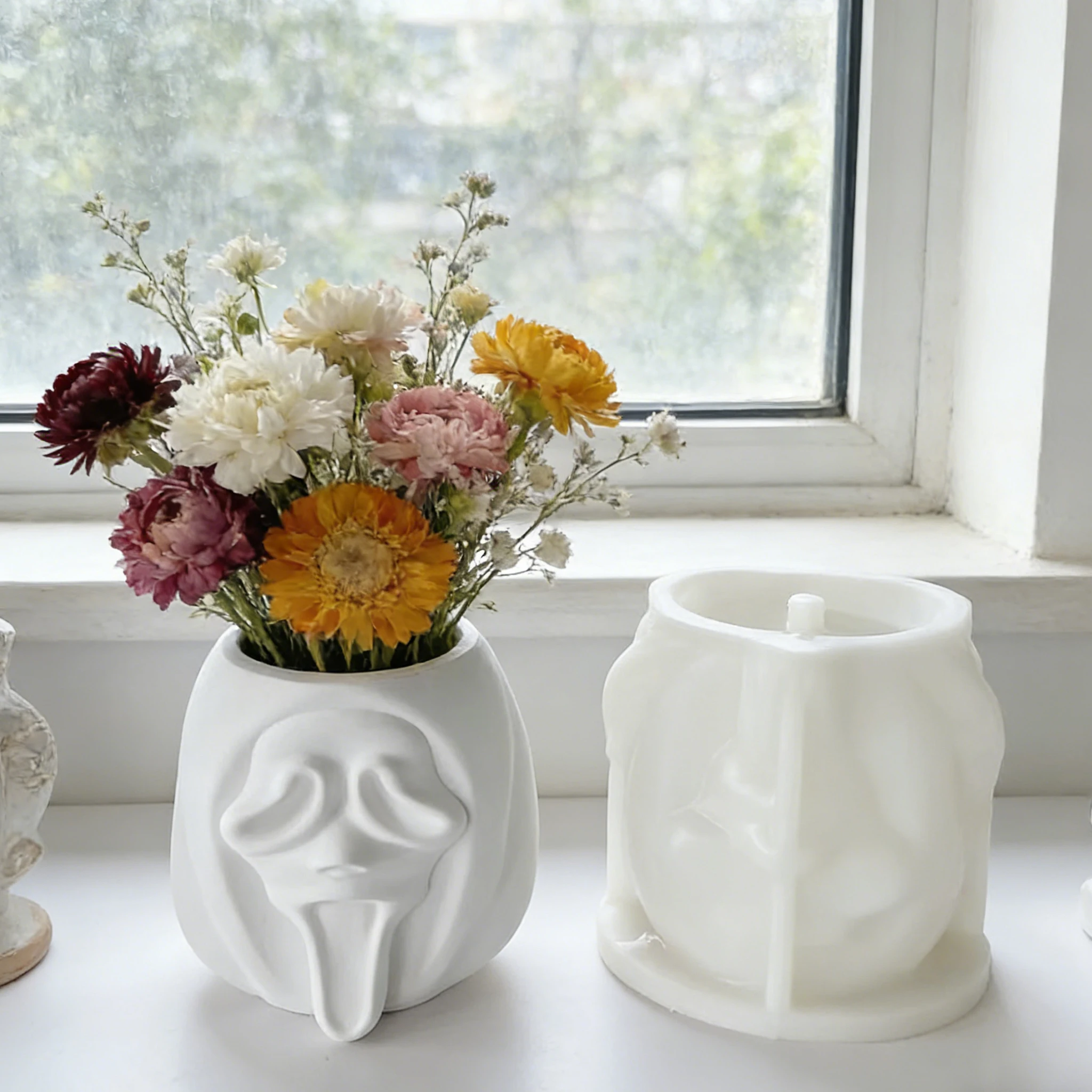 Halloween Grimace Flower Pot Mold Silicone Planter Mold DIY Resin Cement Plaster Casting Garden Decor Spooky Home Ornament