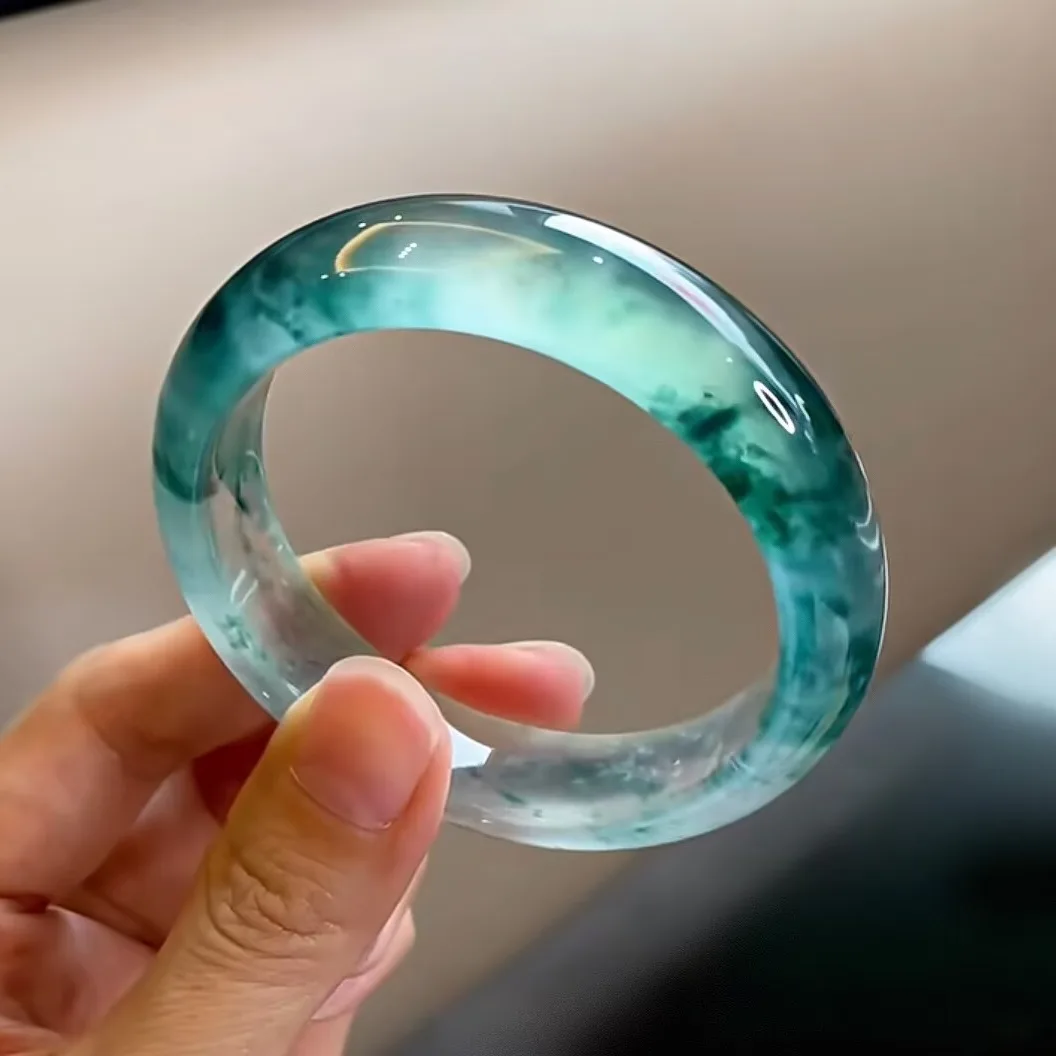 Natural Myanmar jadeite bracelet high ice floating flower jade bracelet children jade transparent positive ring ice seed