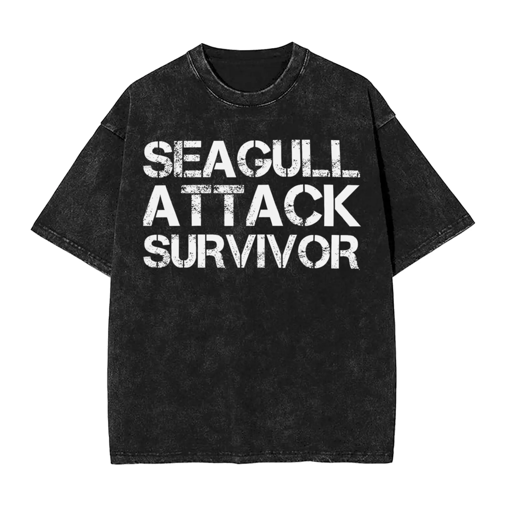 Seagull Attack Survivor  Accessories Washed T Shirt for Men Women Streetwear Hip Hop T-Shirts Graphic Printed  Tees Cotton