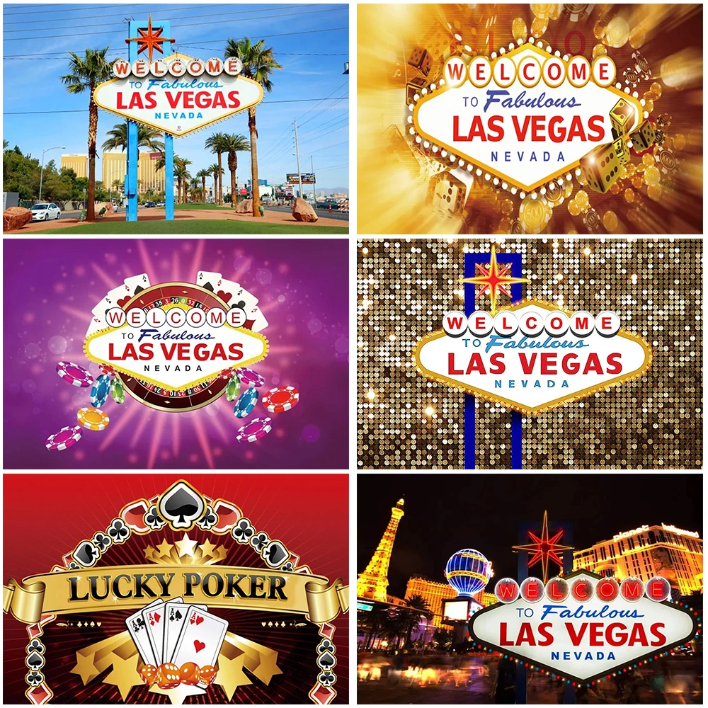 Casino Sequin Las Vegas City Night Scenes Theme Birthday Party Vinyl Background Baby Shower Decoration Photography Supplies