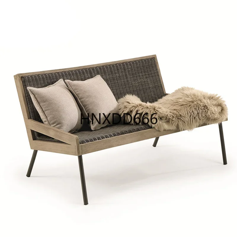 Outdoor rattan sofa waterproof and sunscreen balcony teak rattan chair furniture