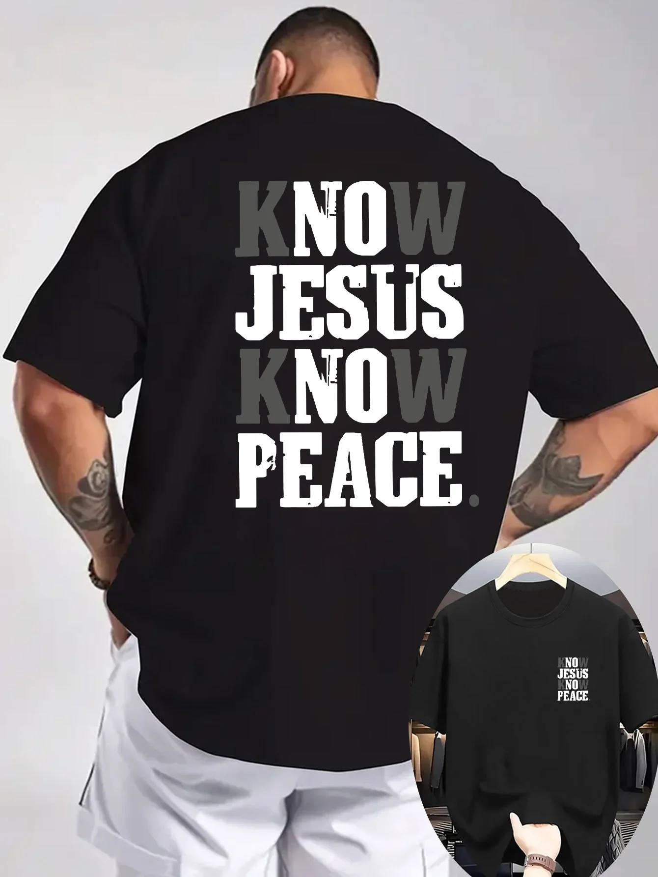 Know Jesus Know Peace Slogan Back Print Tee For Men Made Of 100% Cotton Perfect For Summer Streetwear Style