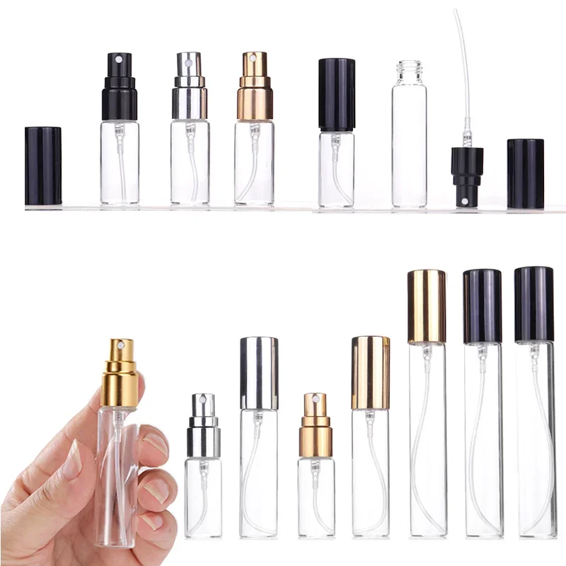 

100pcs 5-15ml Clear Perfume Bottle Atomizer Glass Spray Bottle Travel Portable Refillable Sample Vial for Essential Oil Cosmetic