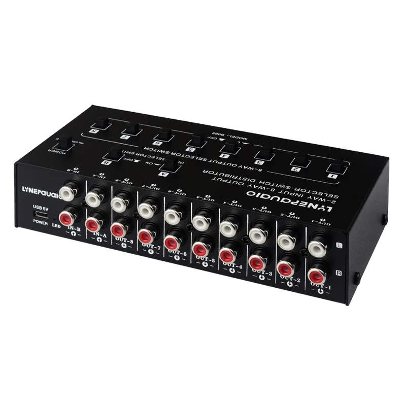 HFES 2 In 8 Out Audio Frequency Signal Selector Shift Device Support 2 Sets Mix Input And 8 Sets Output RCA Interface