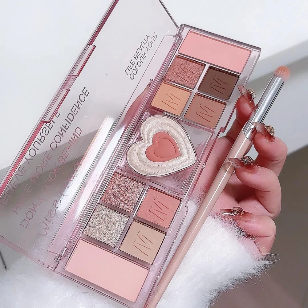 Paleta da sombra do coração do amor, 12 cores, natural, brilho, rosa, baixa saturação, sombras de olho, composição delicada, cosmético