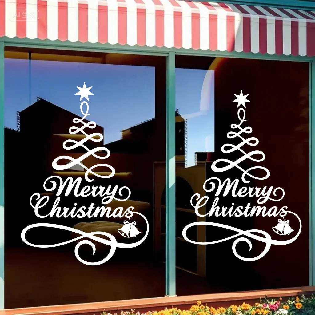 

90cm Big Size White lines Christmas Tree Window Stickers Pvc Artistic Xmas Tree Glass Door Decals Home & Store Atmosphere Decor