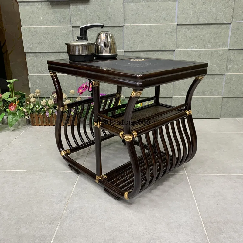 New Chinese retro solid wood coffee table rattan chair hand woven leisure balcony smart tea table chair combination