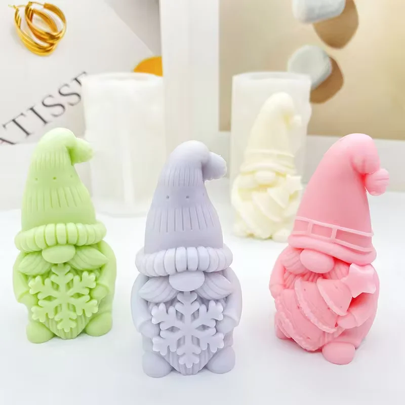 New Christmas Santa Snowman Candle Silicone Mold 3D Dwarf hold Tree Snowflake Aromatherapy Candle Gypsum Mould X-mas Decor Gifts