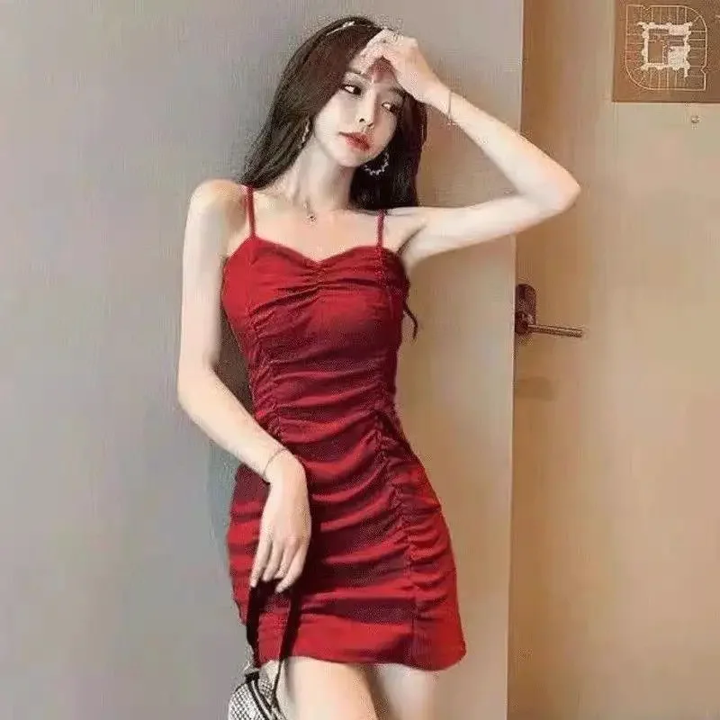 Vestido corto ajustado con tirantes para mujer, minivestido Sexy a la moda, ropa de calle elegante de estilo coreano para verano