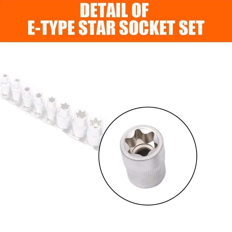 Imagem -03 - Torx Estrela Conjunto de Soquete Femal e tipo Soquetes Chave Cabeça e4 e5 e6 e7 e8 E10 E12 E14 E16 E18 E20 Ferramentas de Reparo Automóvel 1