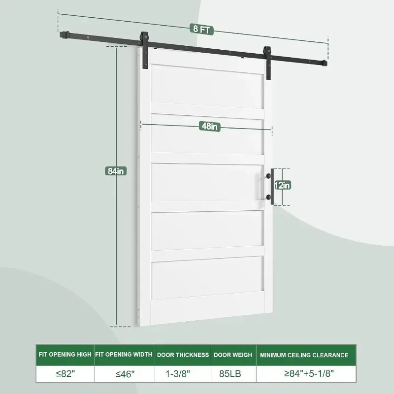 FREDBECK Puerta de granero con kit de herrajes para puertas correderas y manijas puerta corredera Mejoras para el hogar fácil de montar