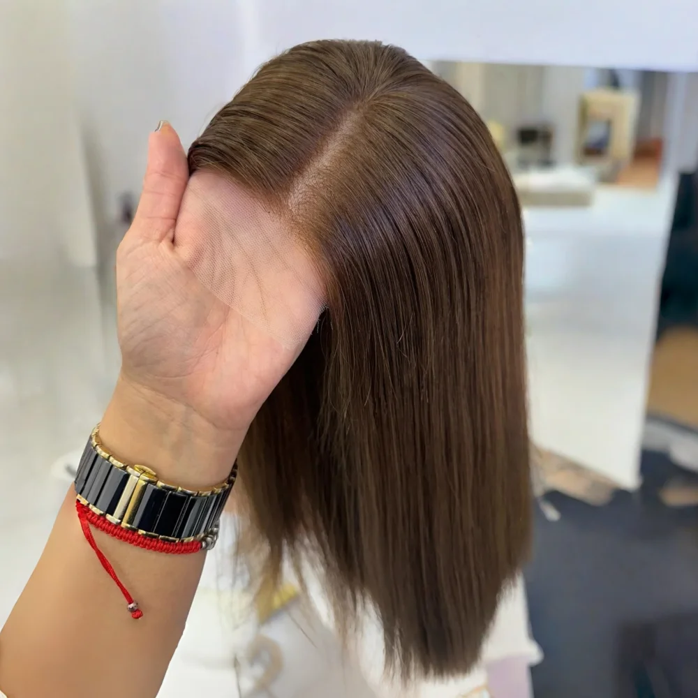 

180 Density Brown Straight 26 Inch Long 5x5 Silk Base Jewish Human Hair with Baby Hair HD Lace European Style Glueless Preplucke