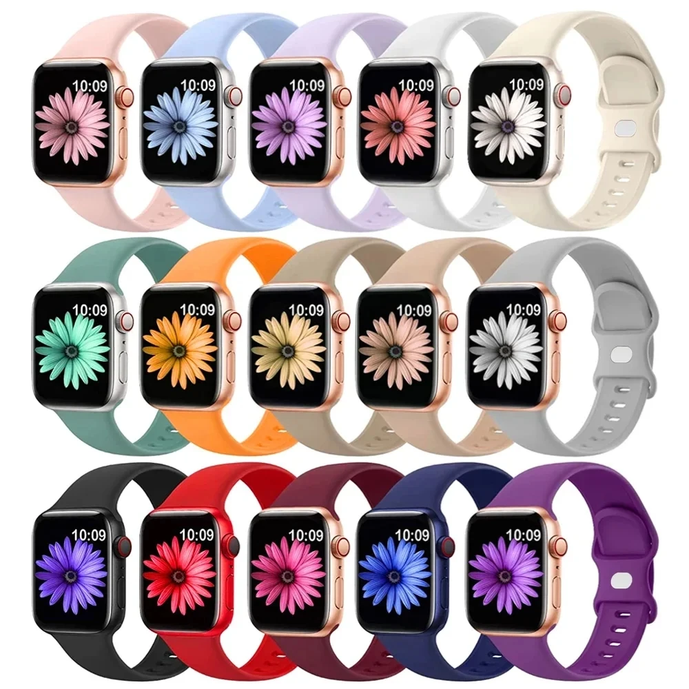 Silicone strap For Apple Watch band 40mm 44mm 49mm 45mm 41mm 38mm 42mm 44 mm correa bracelet iWatch series 9 8 7 6 3 SE ultra 2