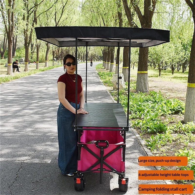 Outdoor Custom Wide Wheel Folding Cart Garden Wagon Beach Folding Camping Wagon with Removable Sunshade Wagon Stroller view 3