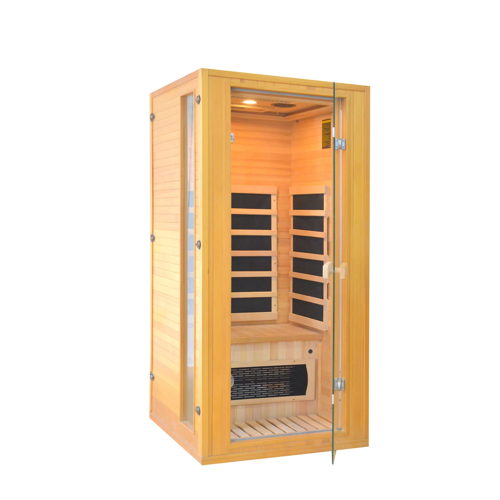 

Home Infrared Sauna Room 1 Person Wooden Canadian Hemlock 1260W Low Magnetic Graphene Carbon Plate Heater Indoor Saunas (1-2 Person 34.25 * 31.1 * 66.9in)
