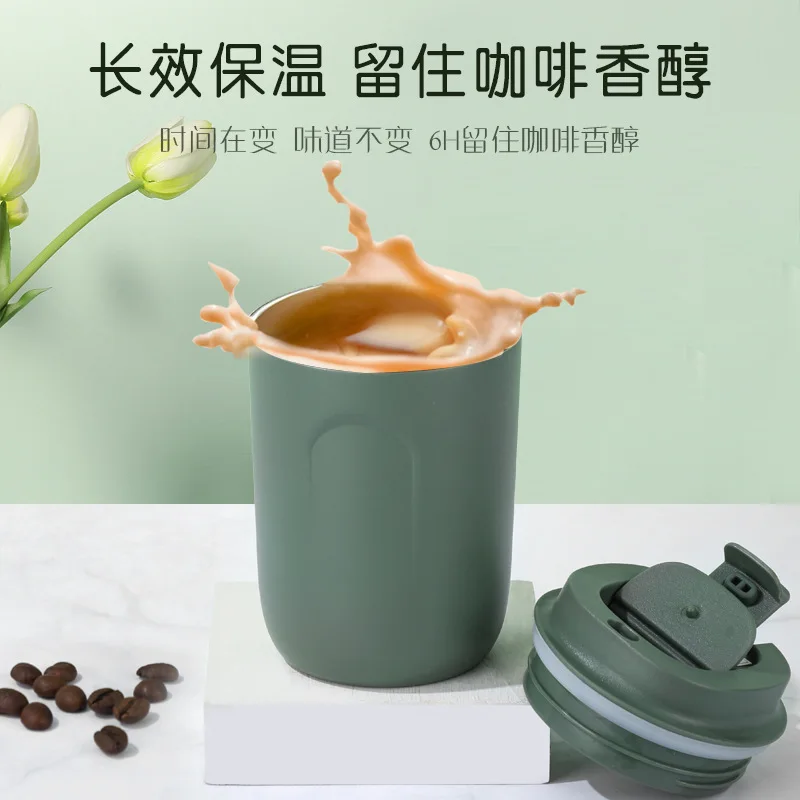 316 Mug Coffee Cup with Cover Stainless Steel Silicone Metal Coffee Insulated Water Cup Portable Outdoor Portable Cup For Gifts