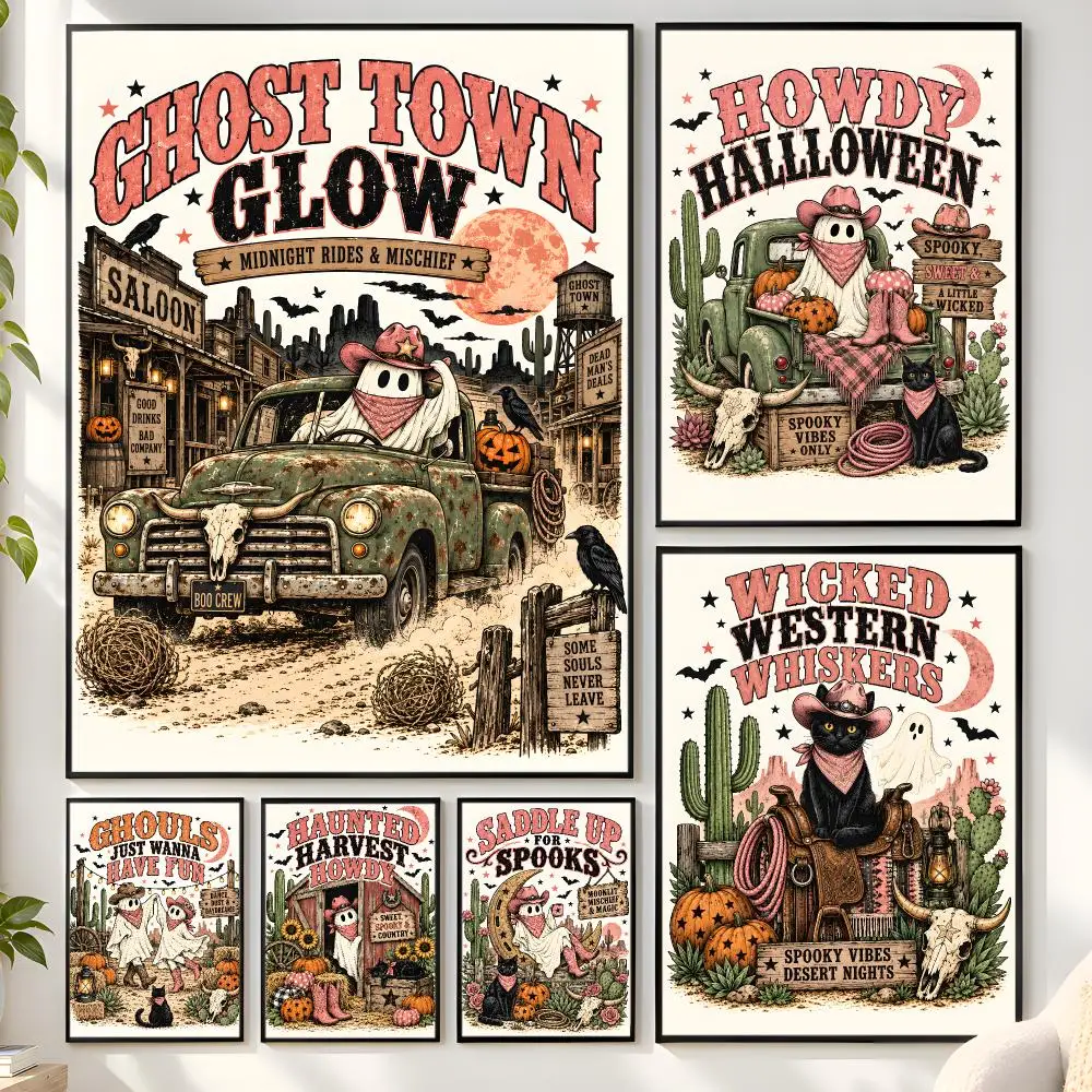 Halloween Western Ghost Desert Nights Poster Matte Wall Peel And Stick Decor Bedroom Living Room Office Dorm Home