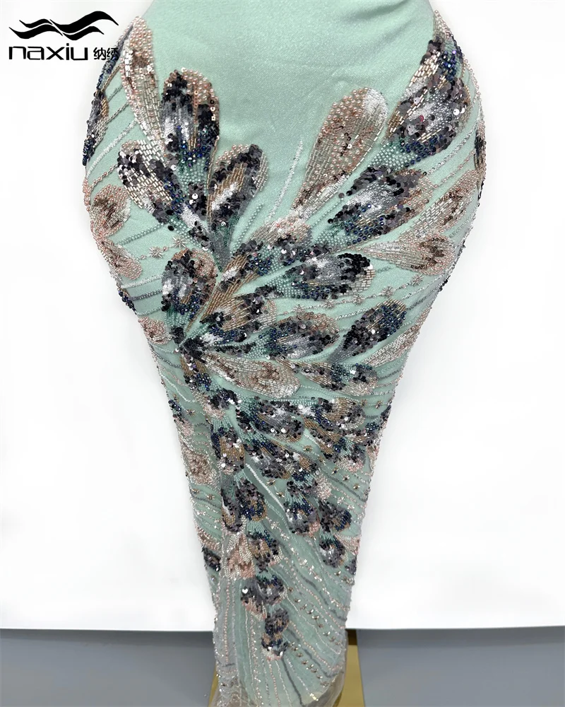 

Madison Luxury African Beaded Groom Embroidered Lace Fabric French Nigerian Sequins Mesh Lace Fabric For Wedding Party Dress