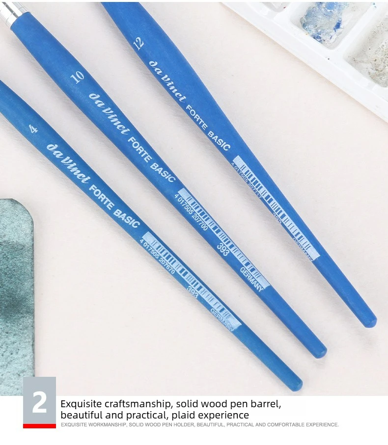 Deutscher Da Vinci Professioneller Kunstmalpinsel, 393 Forte Basis-Malpinsel, Rund Elastisch Synthetisch mit Blauem Mattgriff – Detail 6