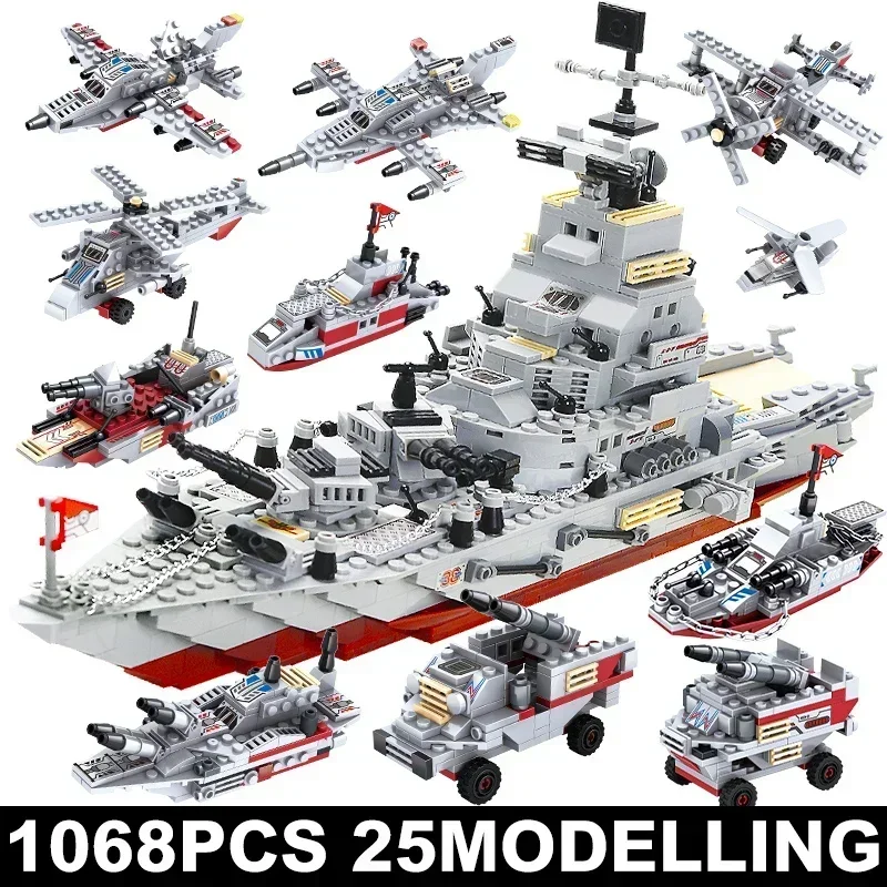 

1000+ pcs Navy War Chariot Army Boat Plane Model Warships Building Blocks Compatible With Lego Construction Set for Bricks Toys
